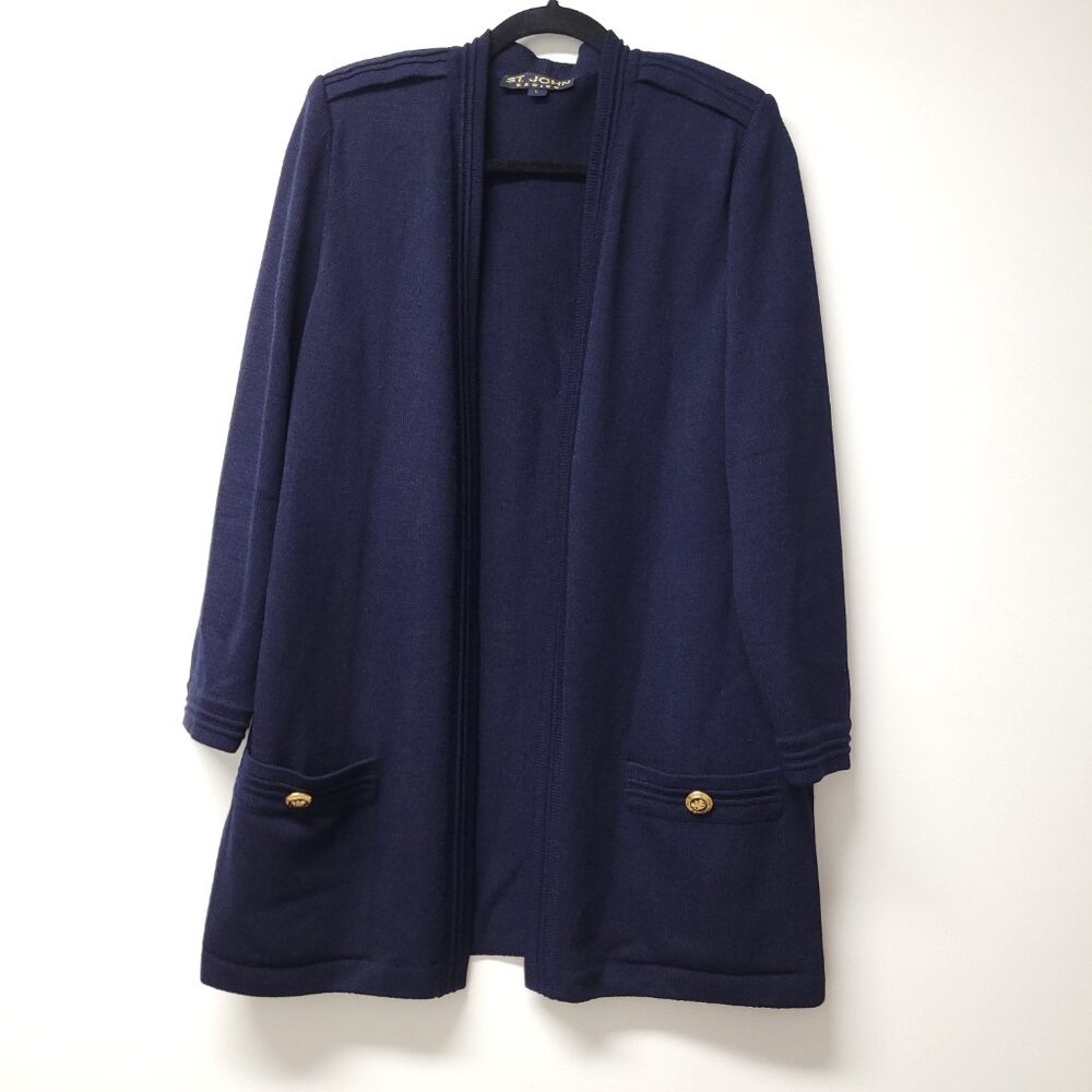 St. John Long Sleeve Open Front Sweater Cardigan Size L Blue